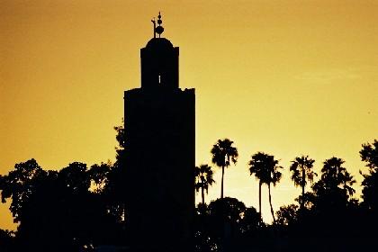 Marrakech Maroc mosquée couché soleil